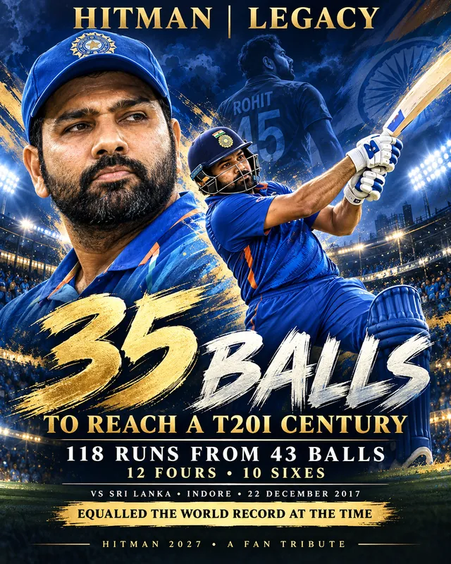 Tribute poster: 35 Balls to reach a T20I century, 118 runs from 43 balls, Indore, 22 December 2017.
