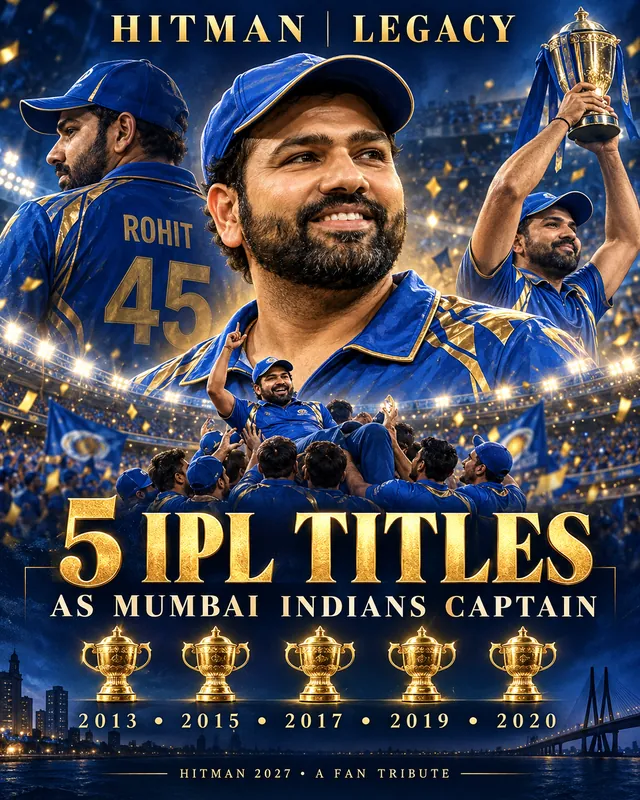 Tribute poster: 5 IPL Titles as Mumbai Indians captain, 2013, 2015, 2017, 2019 and 2020.